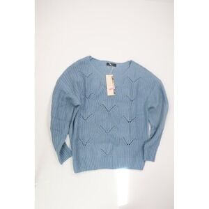 Dokotoo‎ Sweater Heart Pointelle Knit Blue Casual Lightweight Pullover
